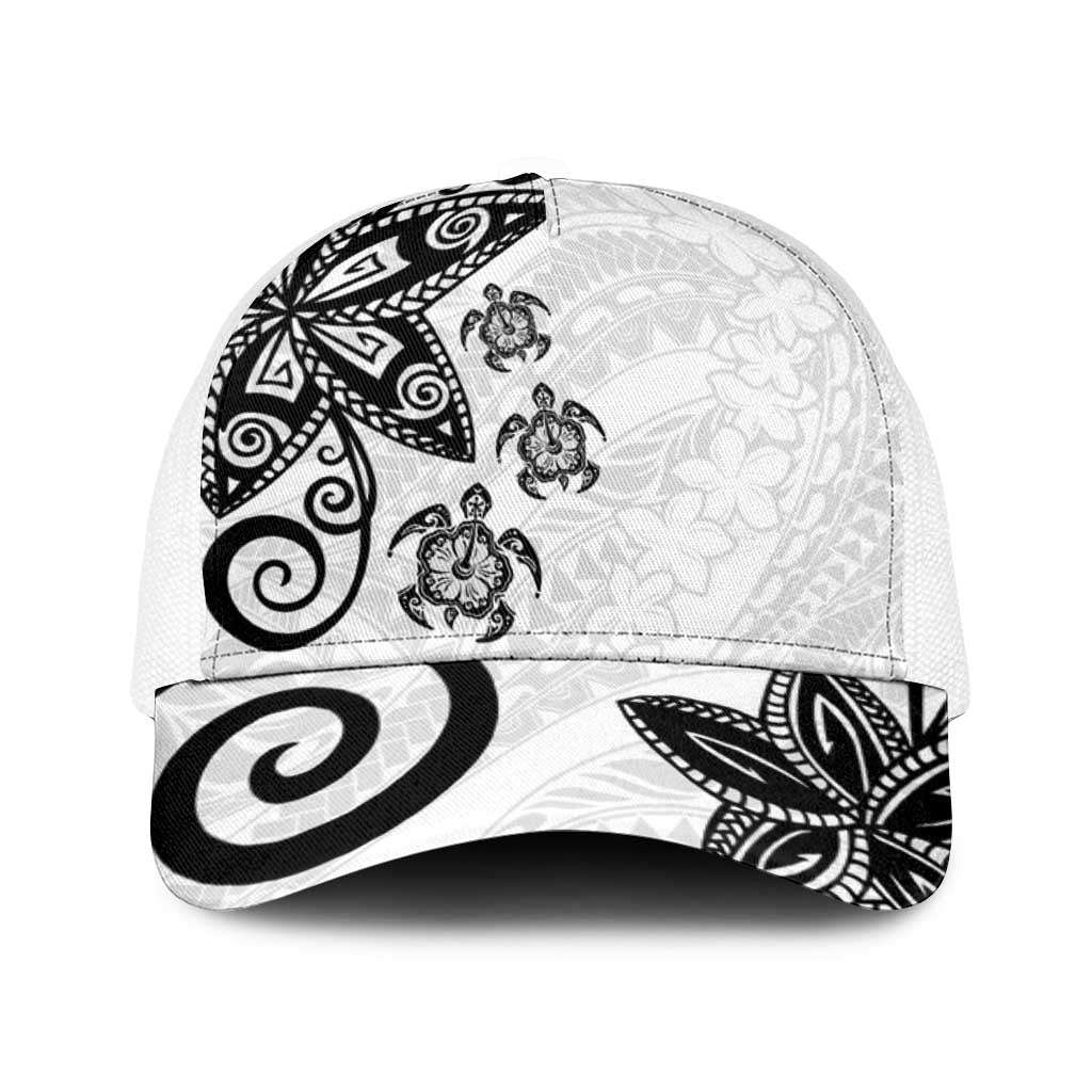 Polynesia Baseball Net Cap White Tribal Turtle Floral Pattern - Polynesian Pride