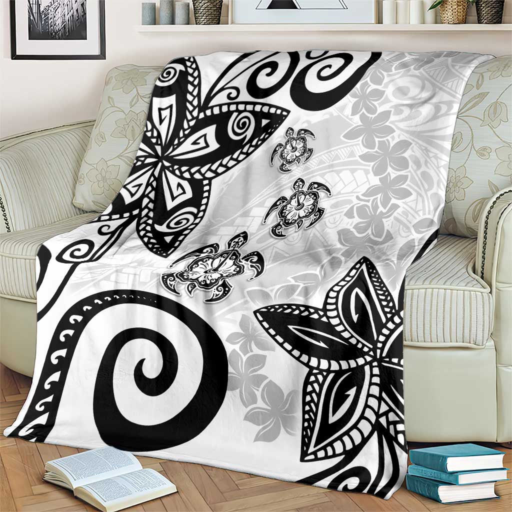 Polynesia Blanket White Tribal Turtle Floral Pattern
