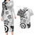 Polynesia Couples Matching Long Sleeve Bodycon Dress and Hawaiian Shirt White Tribal Turtle Floral Pattern