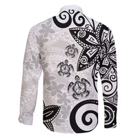 Polynesia Family Matching Long Sleeve Bodycon Dress and Hawaiian Shirt White Tribal Turtle Floral Pattern LT05 - Polynesian Pride