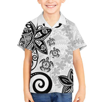 Polynesia Family Matching Long Sleeve Bodycon Dress and Hawaiian Shirt White Tribal Turtle Floral Pattern LT05 Son's Shirt White - Polynesian Pride