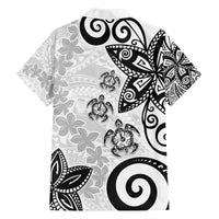 Polynesia Family Matching Off The Shoulder Long Sleeve Dress and Hawaiian Shirt White Tribal Turtle Floral Pattern
