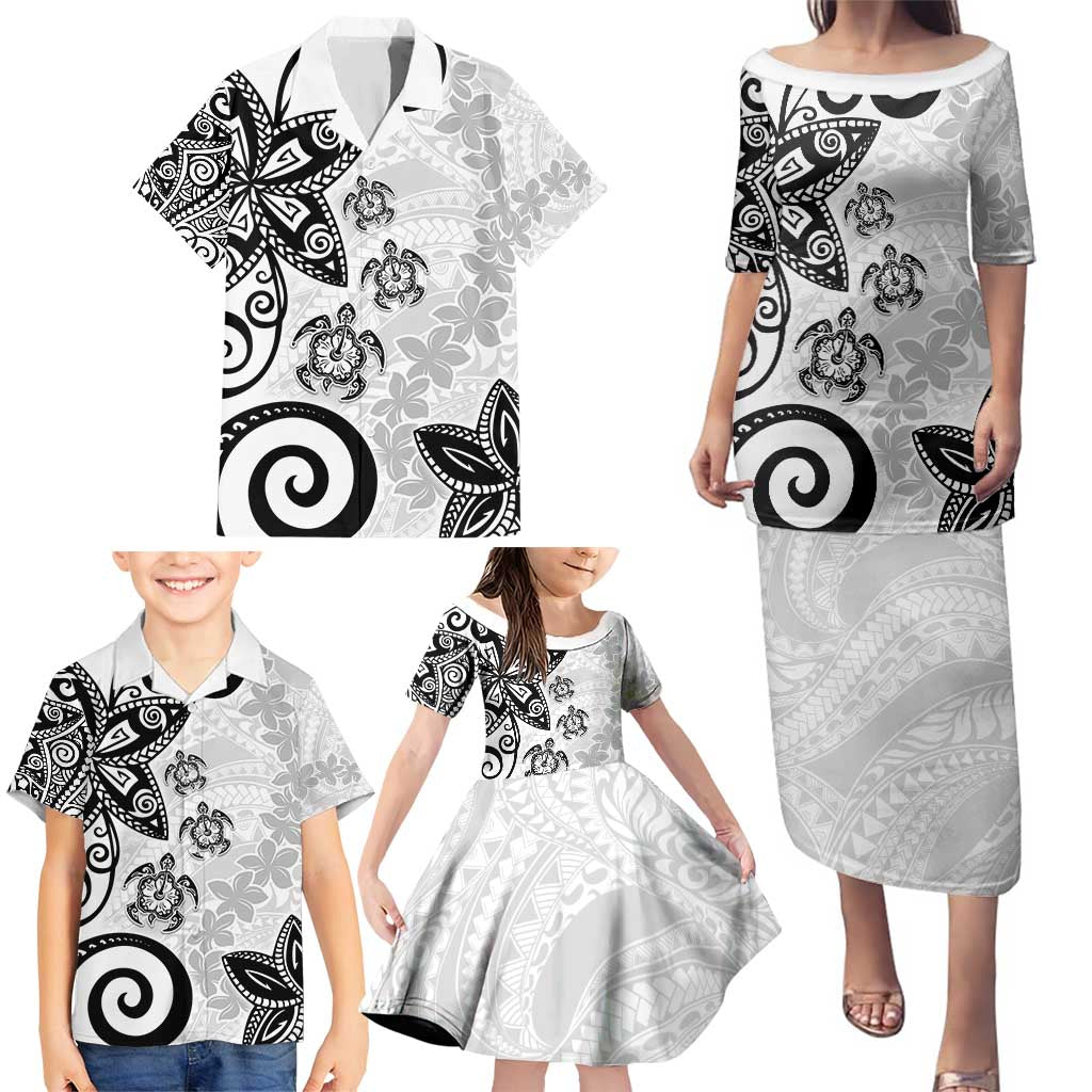 Polynesia Family Matching Puletasi and Hawaiian Shirt White Tribal Turtle Floral Pattern LT05 - Polynesian Pride