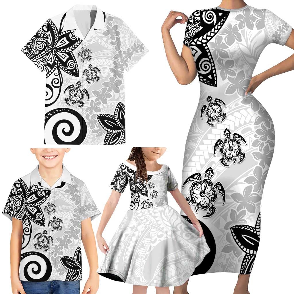 Polynesia Family Matching Short Sleeve Bodycon Dress and Hawaiian Shirt White Tribal Turtle Floral Pattern LT05 - Polynesian Pride
