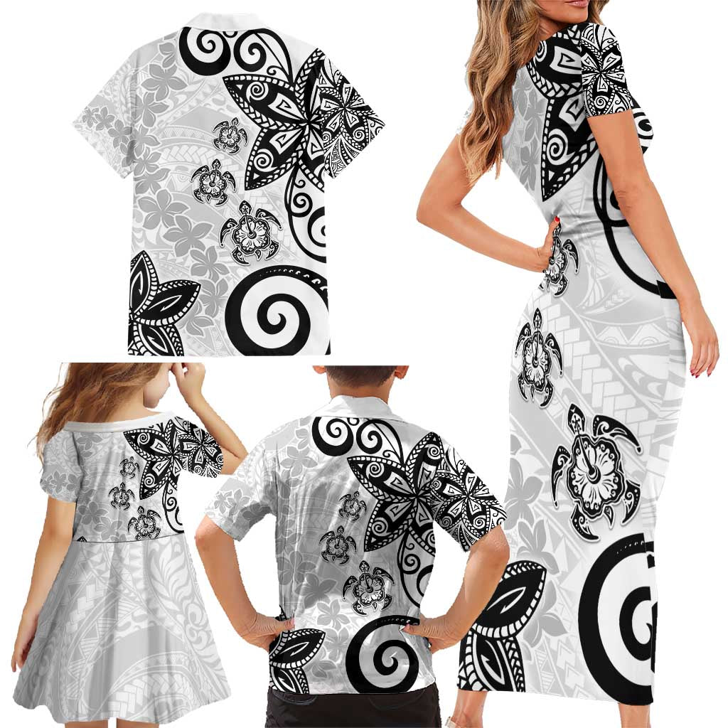 Polynesia Family Matching Short Sleeve Bodycon Dress and Hawaiian Shirt White Tribal Turtle Floral Pattern LT05 - Polynesian Pride