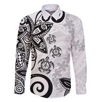 Polynesia Family Matching Short Sleeve Bodycon Dress and Hawaiian Shirt White Tribal Turtle Floral Pattern LT05 Dad's Shirt - Long Sleeve White - Polynesian Pride