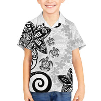 Polynesia Family Matching Short Sleeve Bodycon Dress and Hawaiian Shirt White Tribal Turtle Floral Pattern LT05 Son's Shirt White - Polynesian Pride