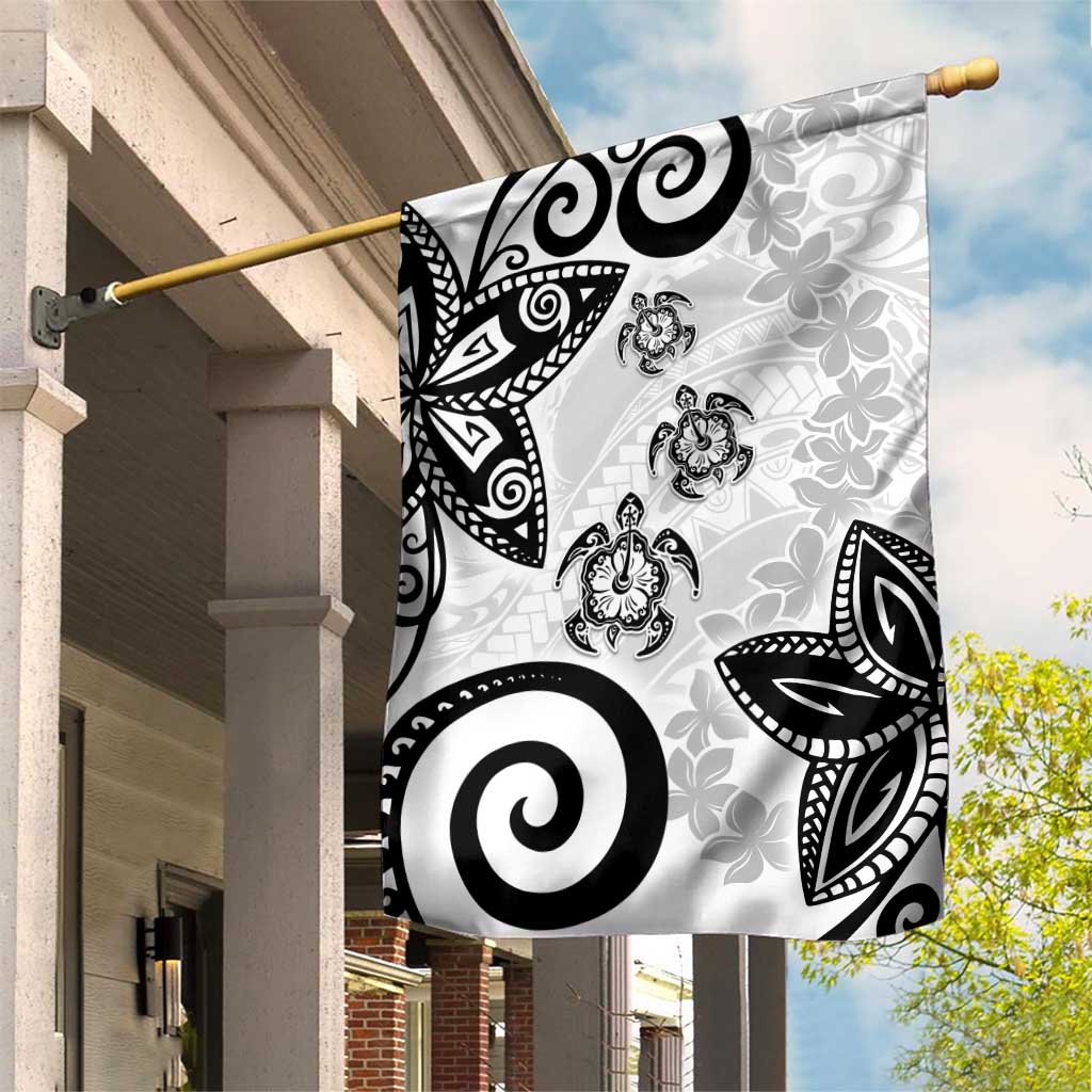 Polynesia Garden Flag White Tribal Turtle Floral Pattern LT05 House Flag White - Polynesian Pride