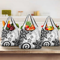 Polynesia Grocery Bag White Tribal Turtle Floral Pattern