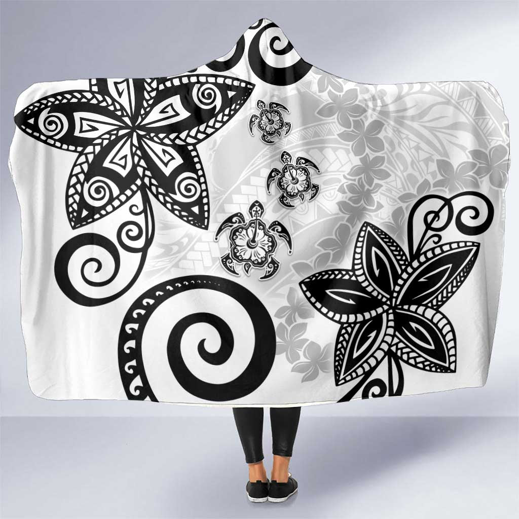 Polynesia Hooded Blanket White Tribal Turtle Floral Pattern