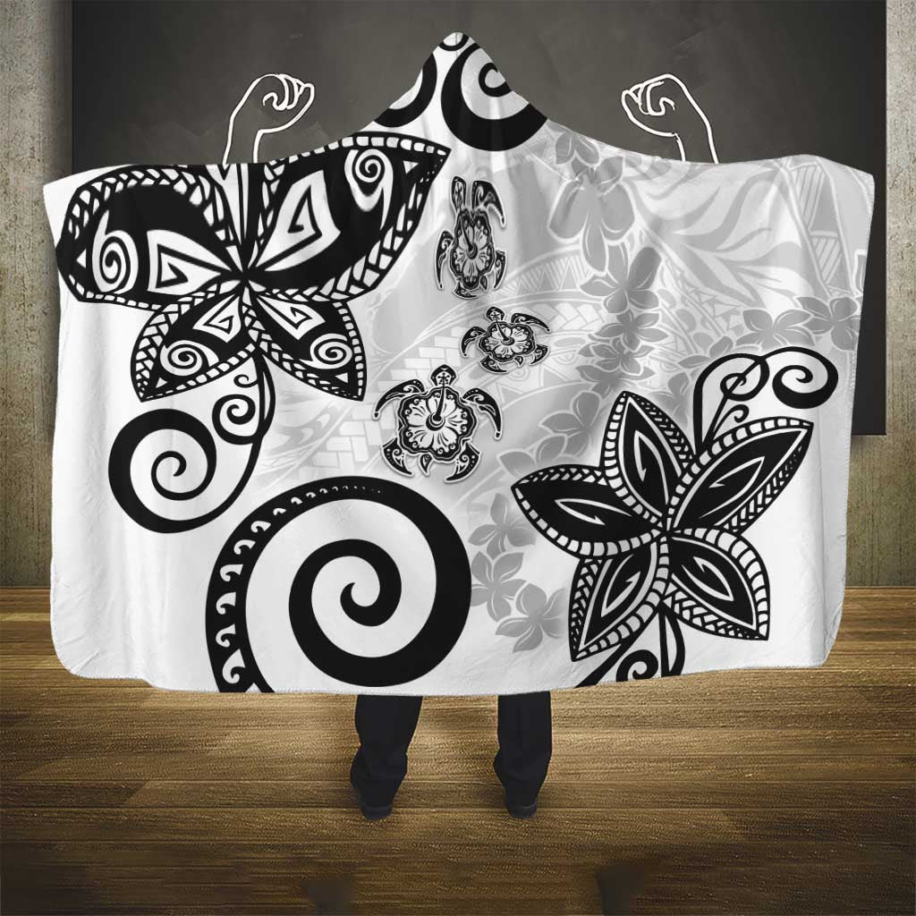 Polynesia Hooded Blanket White Tribal Turtle Floral Pattern