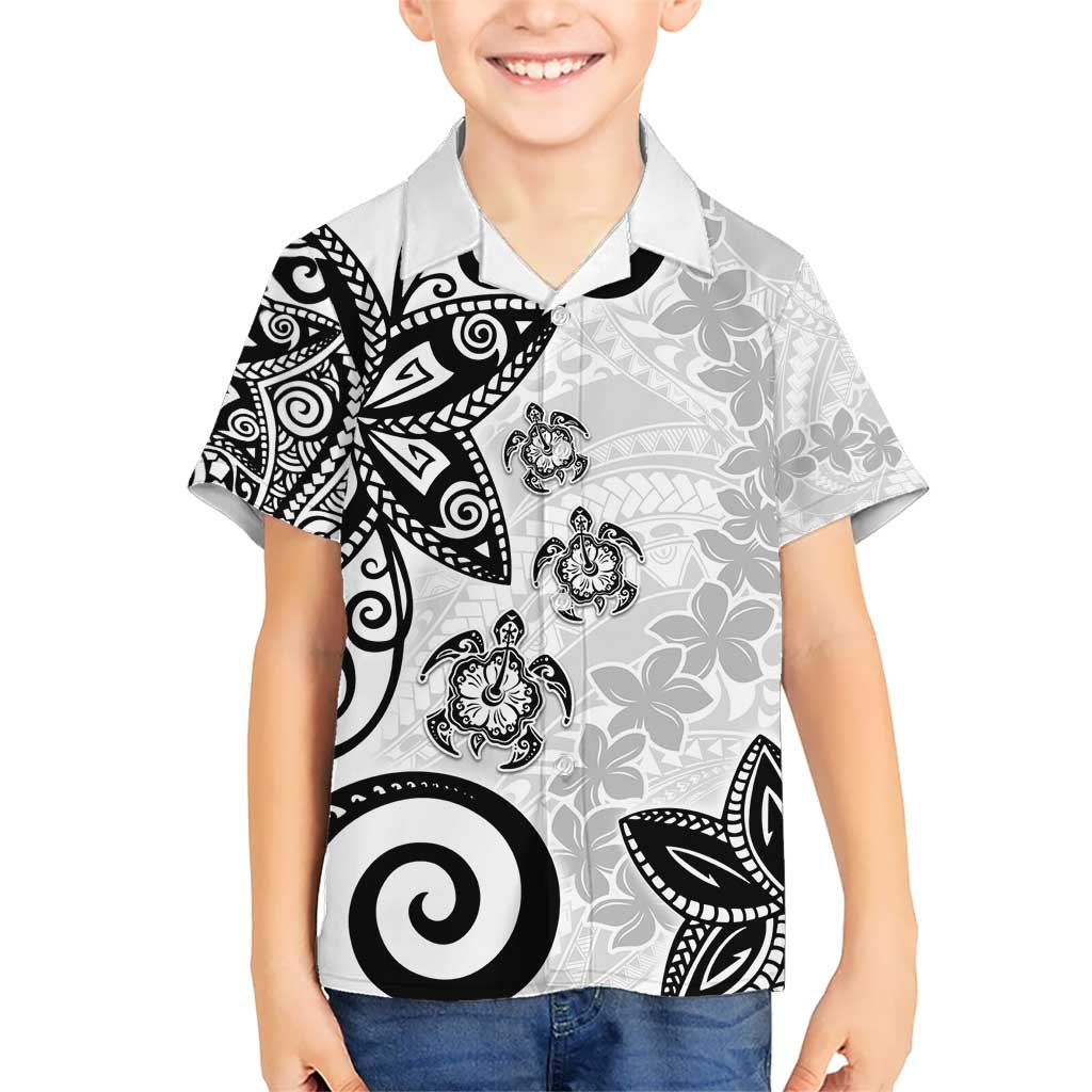 Polynesia Kid Hawaiian Shirt White Tribal Turtle Floral Pattern LT05 Kid White - Polynesian Pride