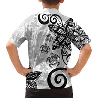 Polynesia Kid Hawaiian Shirt White Tribal Turtle Floral Pattern LT05 - Polynesian Pride
