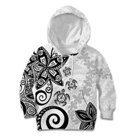 Polynesia Kid Hoodie White Tribal Turtle Floral Pattern