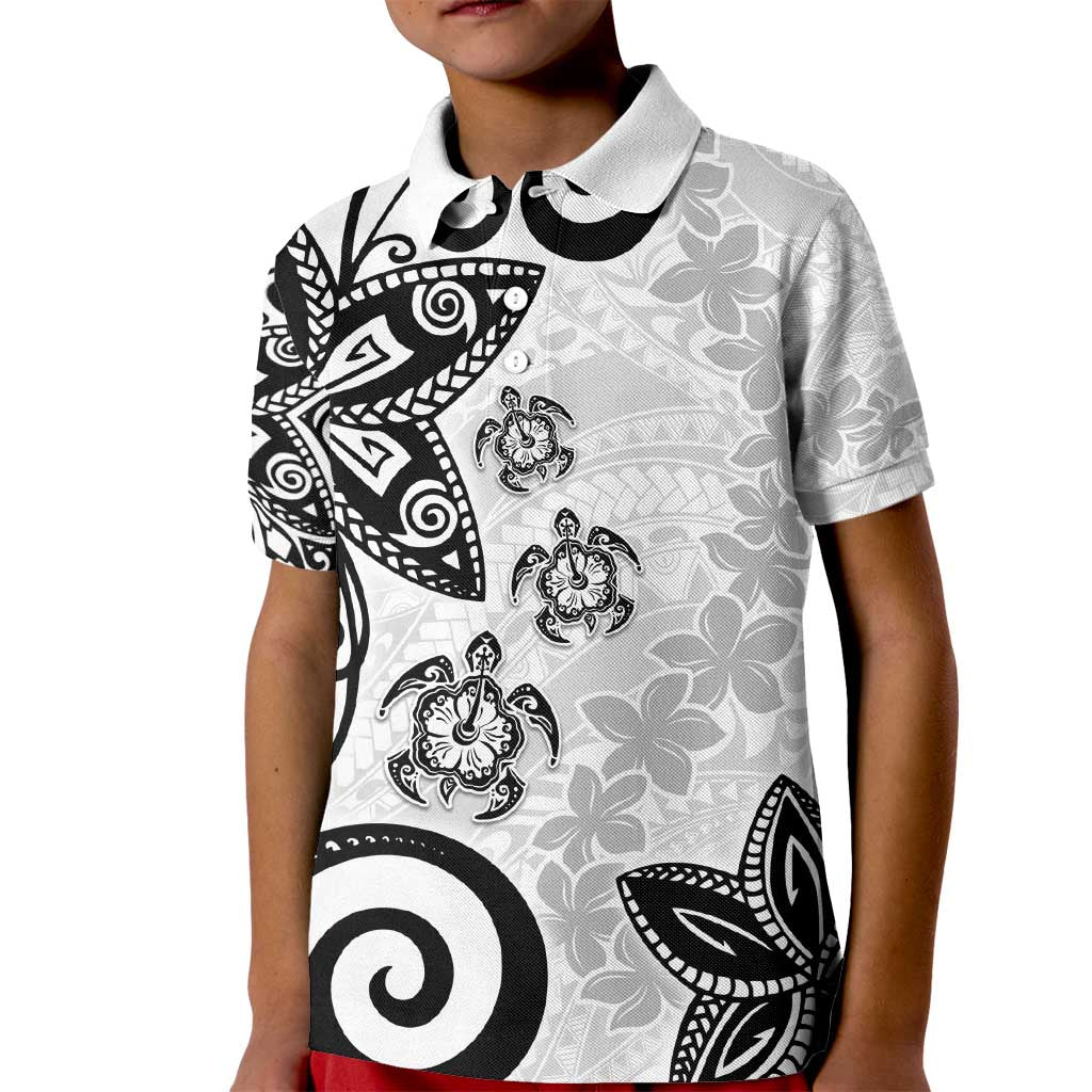 Polynesia Kid Polo Shirt White Tribal Turtle Floral Pattern LT05 Kid White - Polynesian Pride