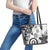 Polynesia Leather Tote Bag White Tribal Turtle Floral Pattern