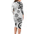 Polynesia Long Sleeve Bodycon Dress White Tribal Turtle Floral Pattern