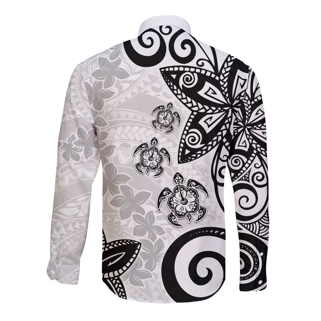 Polynesia Long Sleeve Button Shirt White Tribal Turtle Floral Pattern LT05 - Polynesian Pride