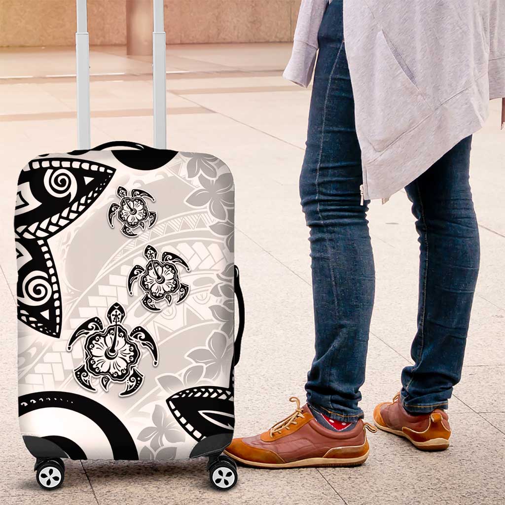 Polynesia Luggage Cover White Tribal Turtle Floral Pattern