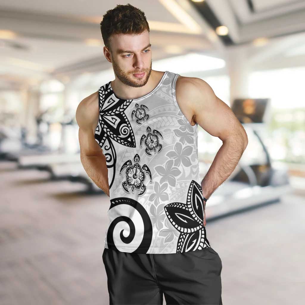 Polynesia Men Tank Top White Tribal Turtle Floral Pattern