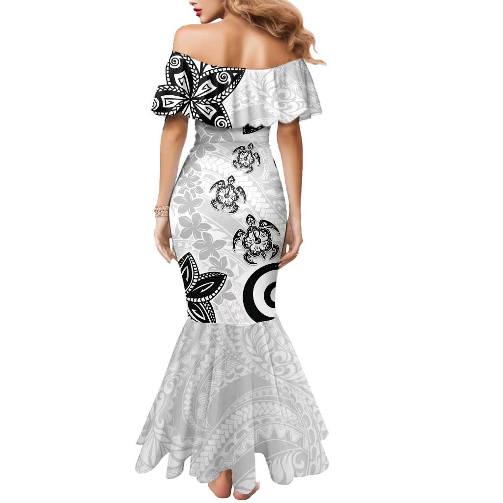 Polynesia Mermaid Dress White Tribal Turtle Floral Pattern LT05 - Polynesian Pride