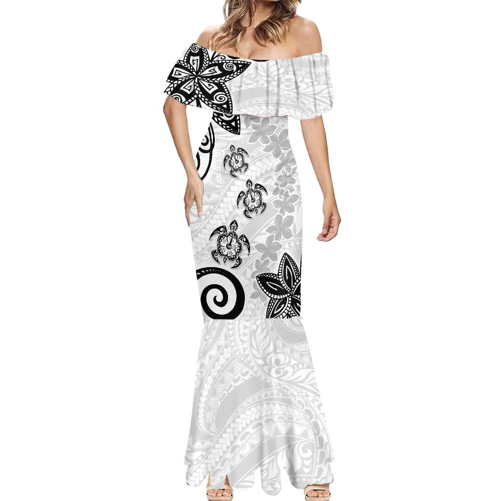Polynesia Mermaid Dress White Tribal Turtle Floral Pattern LT05 - Polynesian Pride