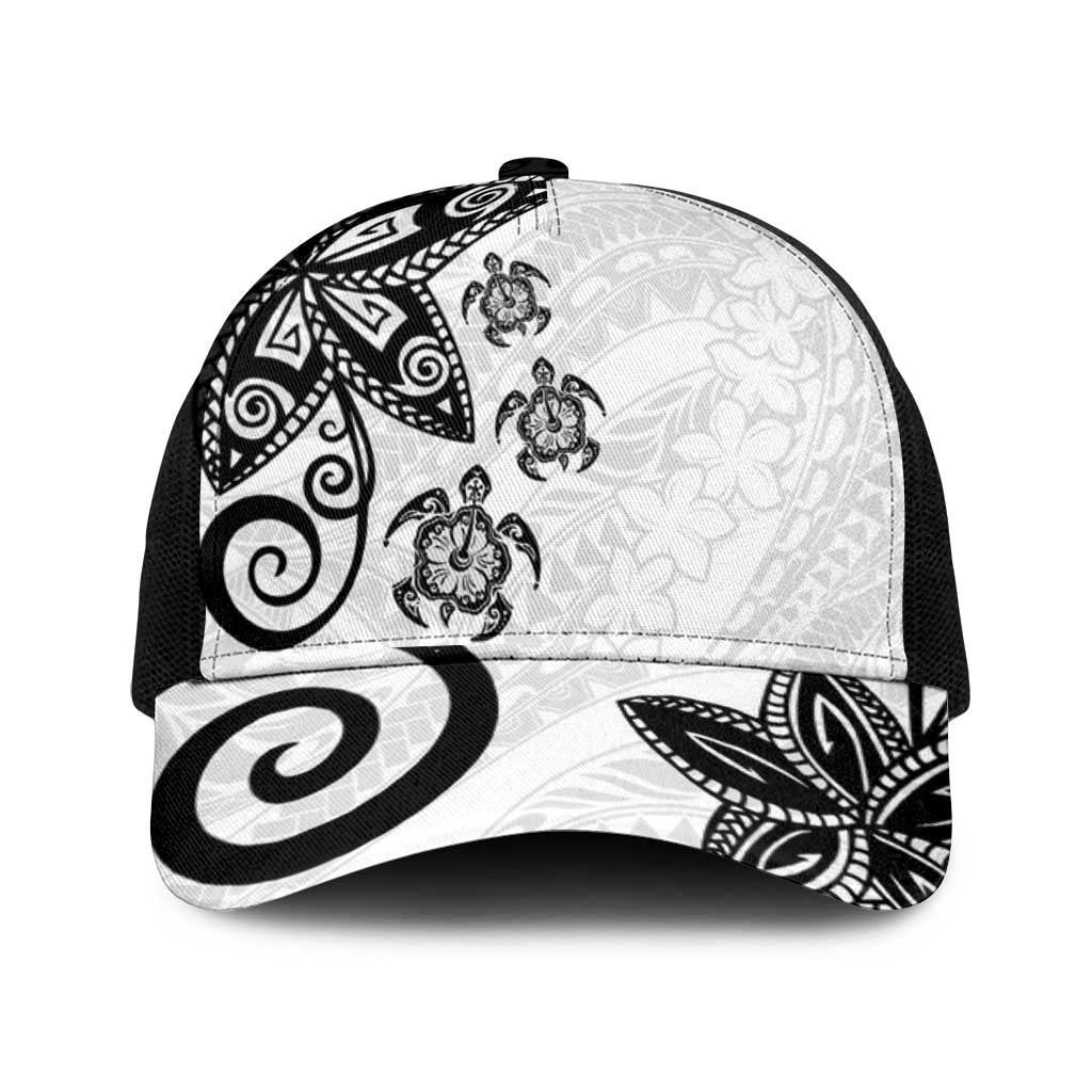 Polynesia Mesh Trucker Cap White Tribal Turtle Floral Pattern - Polynesian Pride