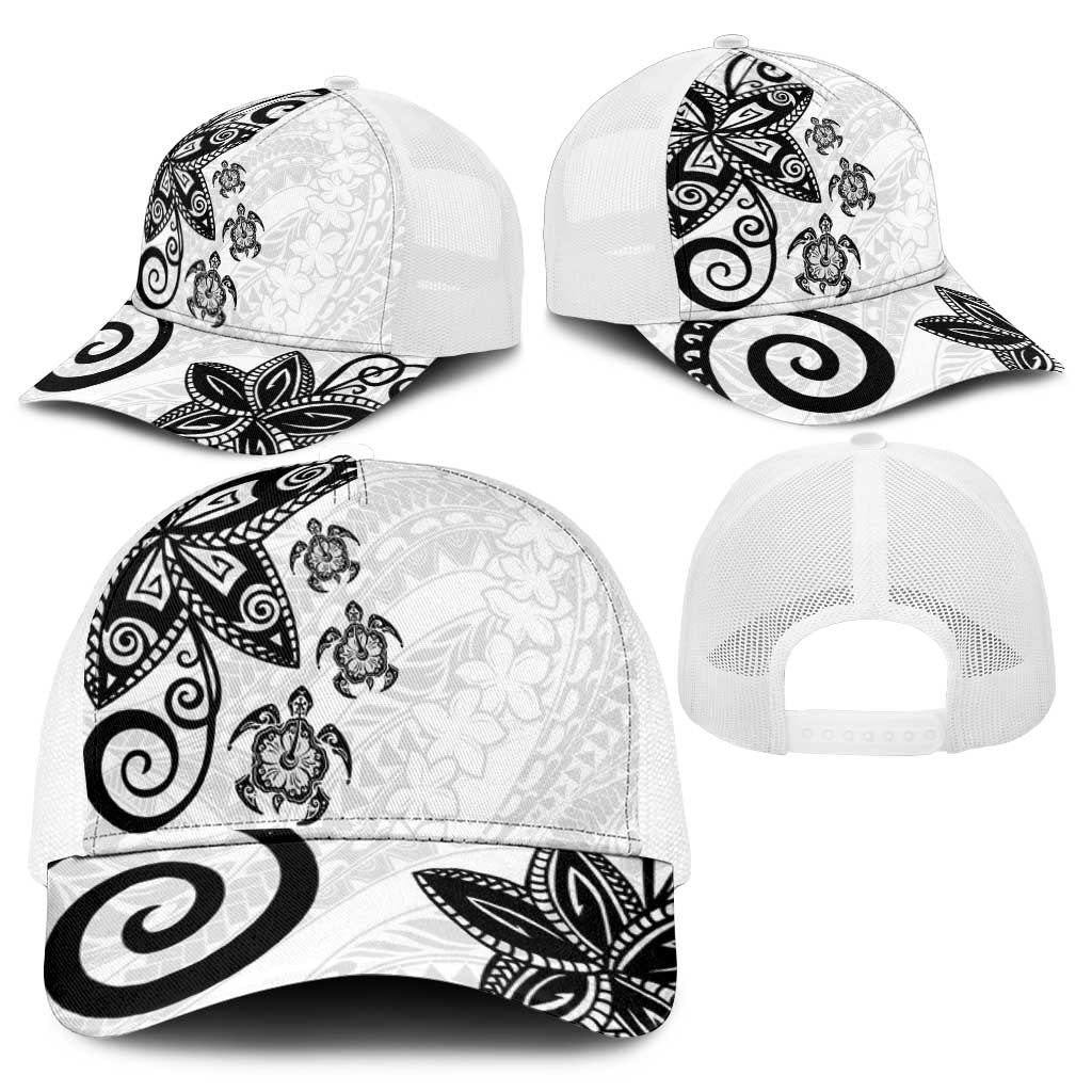 Polynesia Mesh Trucker Cap White Tribal Turtle Floral Pattern - Polynesian Pride