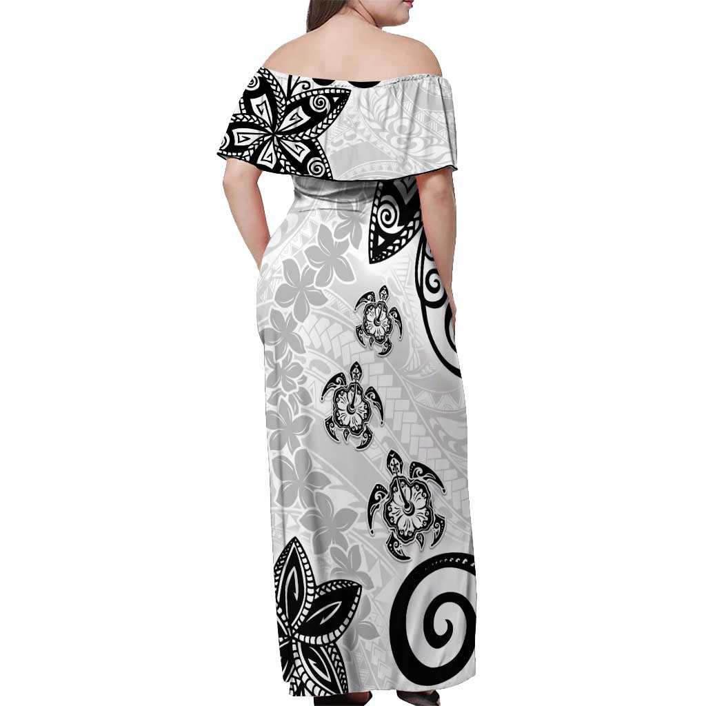 Polynesia Off Shoulder Maxi Dress White Tribal Turtle Floral Pattern LT05 - Polynesian Pride