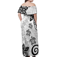 Polynesia Off Shoulder Maxi Dress White Tribal Turtle Floral Pattern LT05 - Polynesian Pride