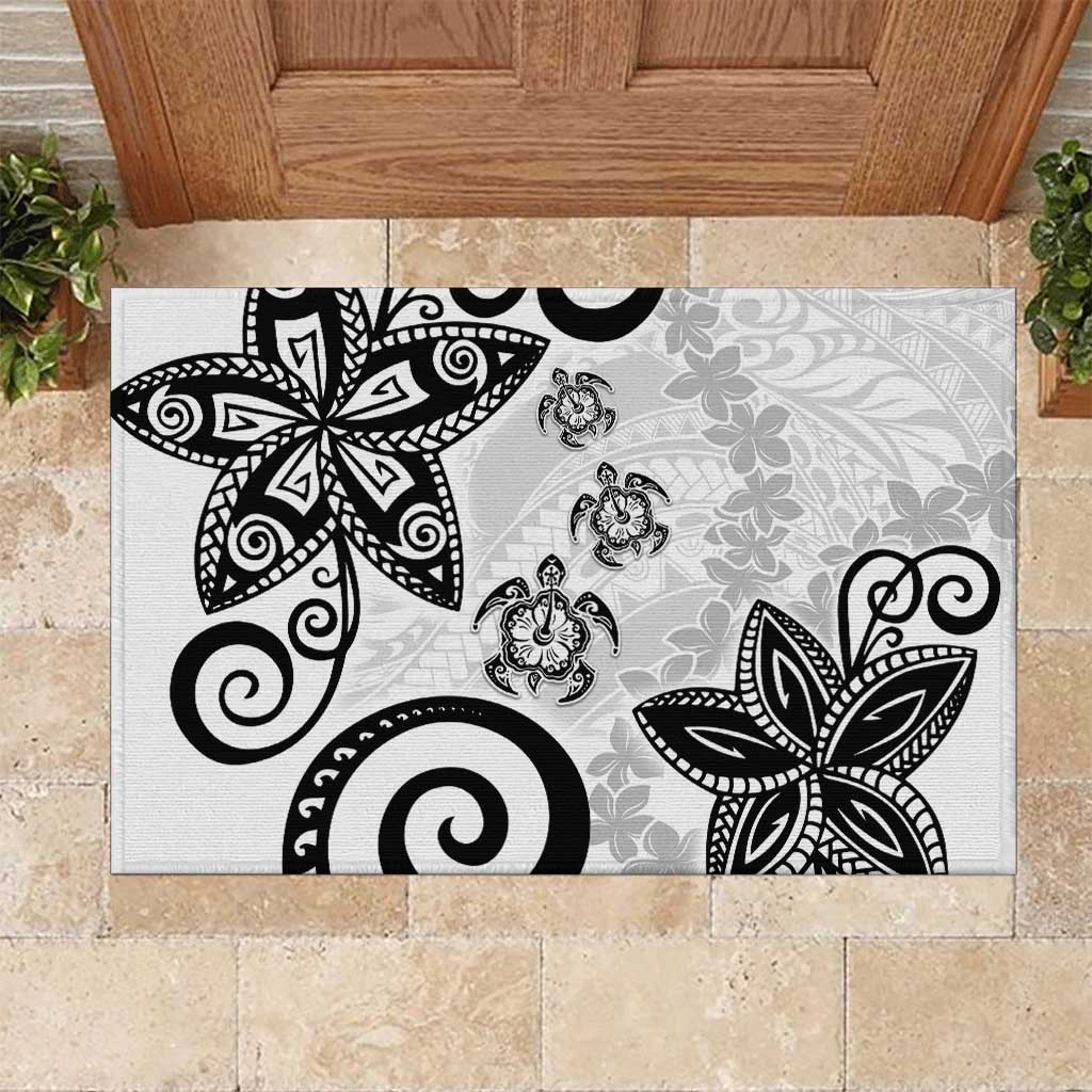 Polynesia Rubber Doormat White Tribal Turtle Floral Pattern LT05 White - Polynesian Pride