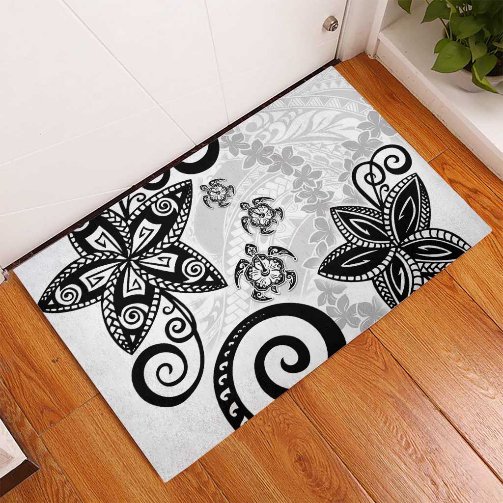 Polynesia Rubber Doormat White Tribal Turtle Floral Pattern LT05 - Polynesian Pride