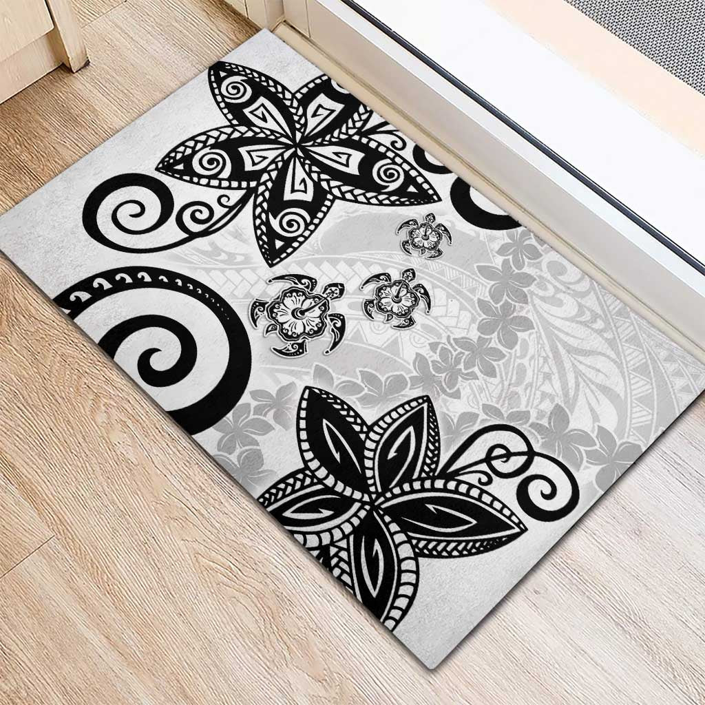 Polynesia Rubber Doormat White Tribal Turtle Floral Pattern LT05 - Polynesian Pride