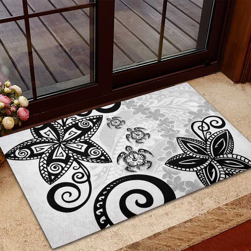 Polynesia Rubber Doormat White Tribal Turtle Floral Pattern LT05 - Polynesian Pride