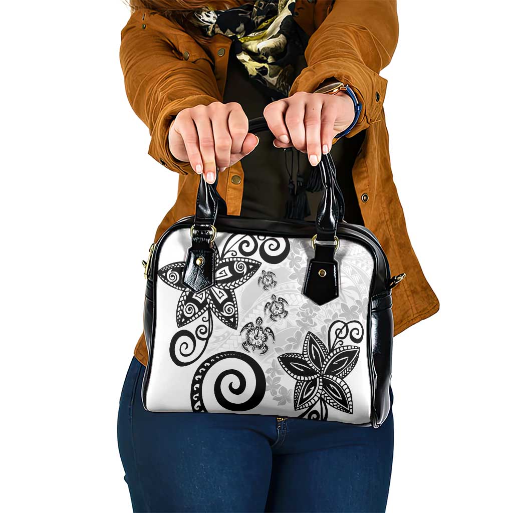 Polynesia Shoulder Handbag White Tribal Turtle Floral Pattern