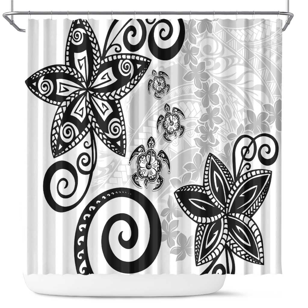 Polynesia Shower Curtain White Tribal Turtle Floral Pattern