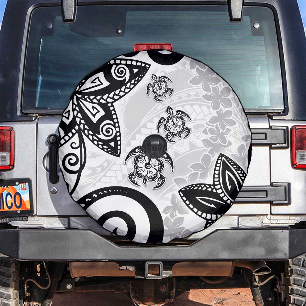 Polynesia Spare Tire Cover White Tribal Turtle Floral Pattern