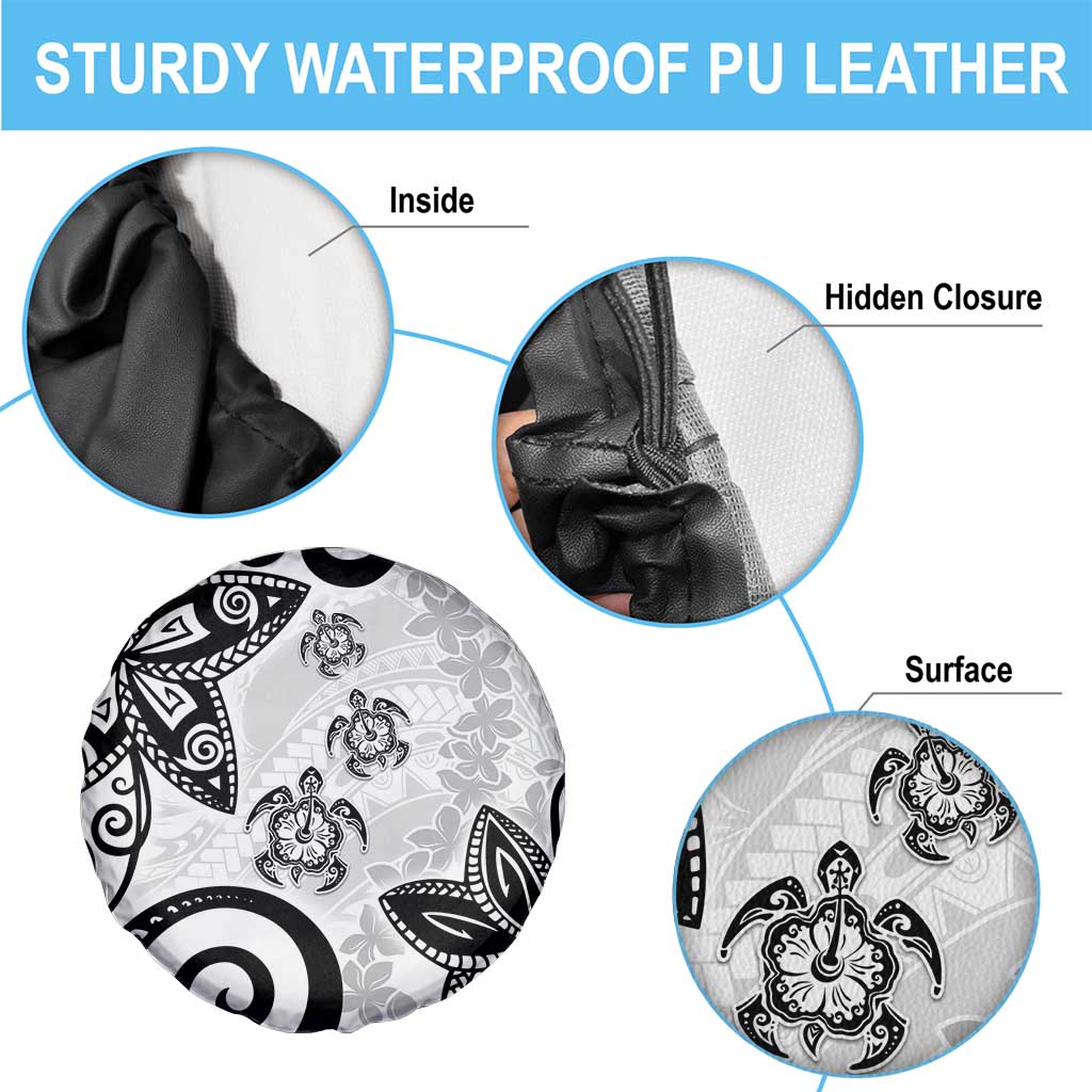 Polynesia Spare Tire Cover White Tribal Turtle Floral Pattern