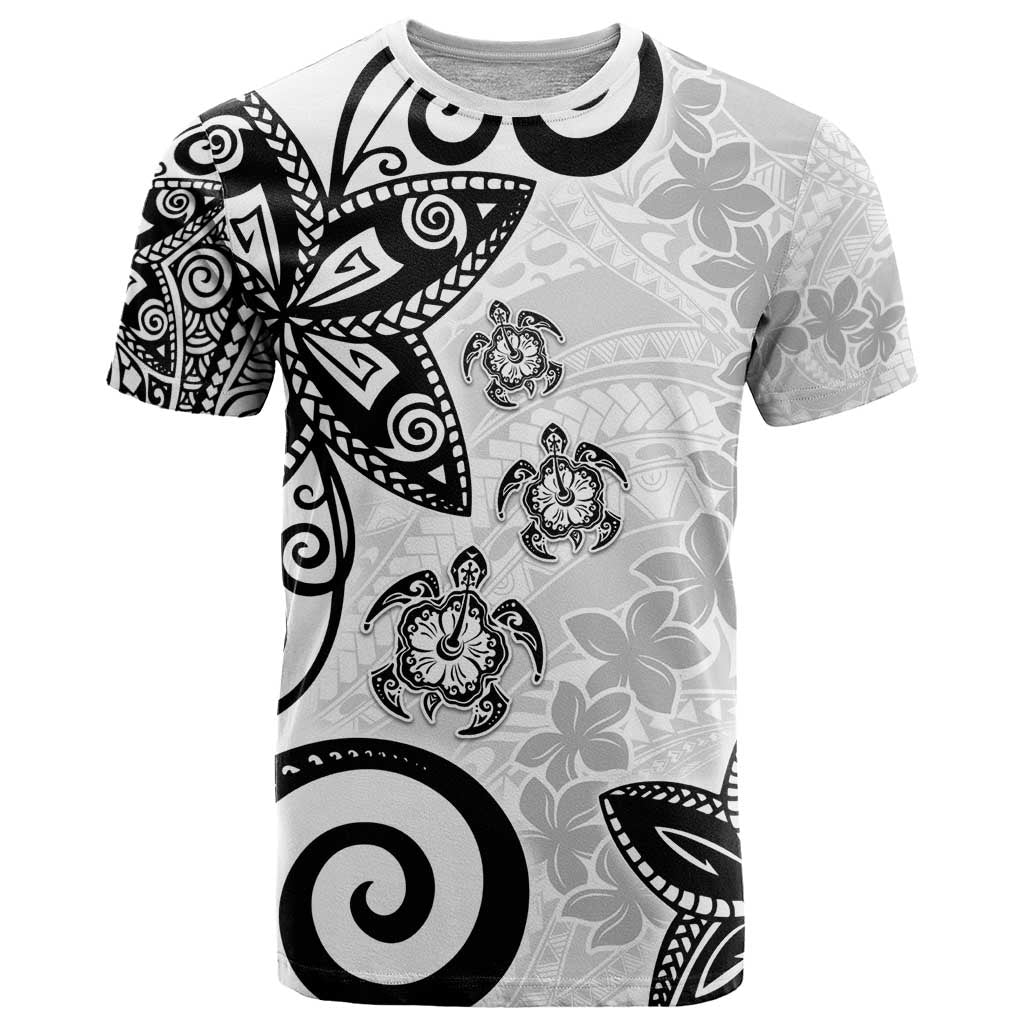 Polynesia T Shirt White Tribal Turtle Floral Pattern