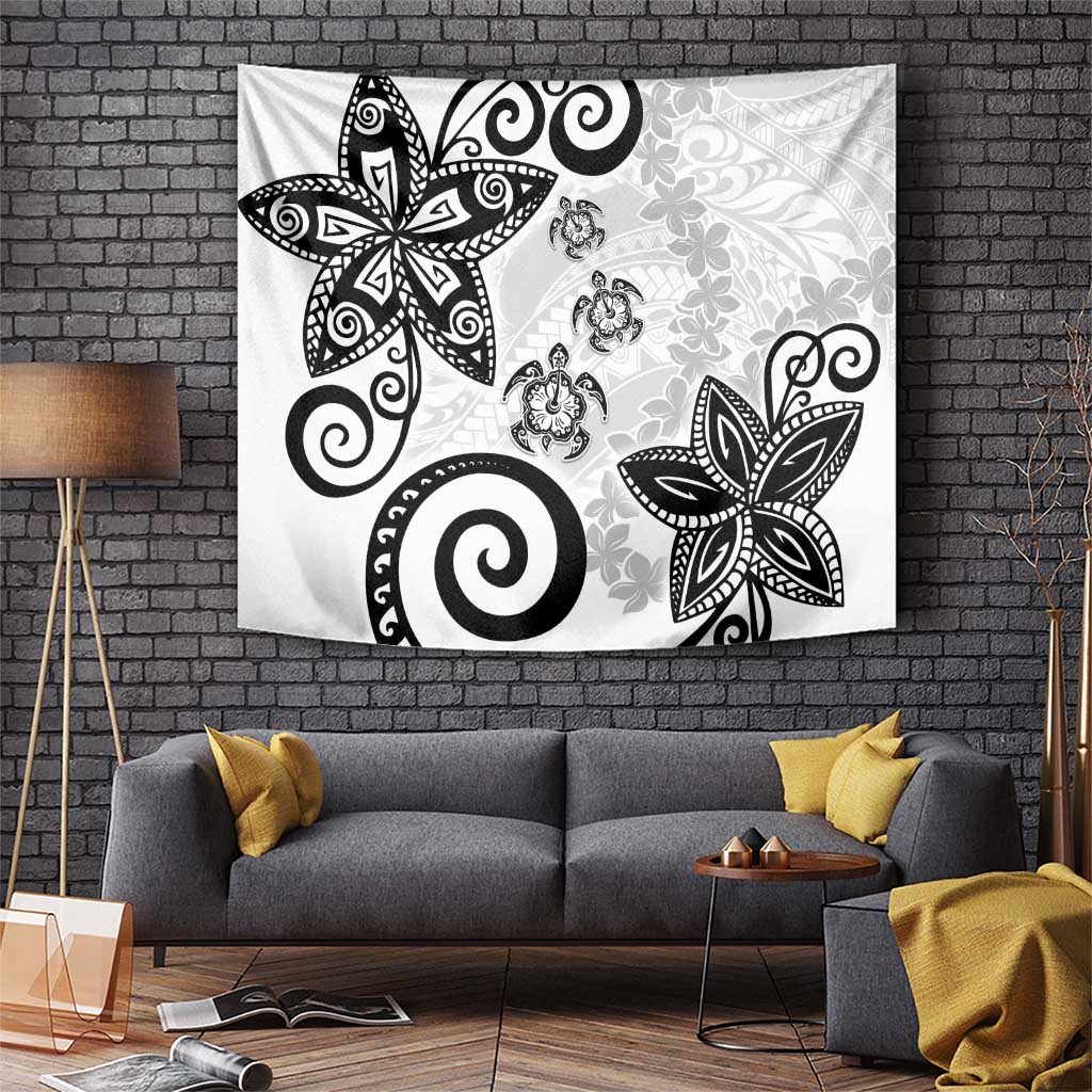 Polynesia Tapestry White Tribal Turtle Floral Pattern