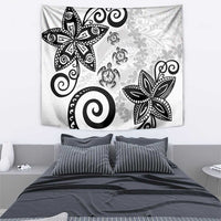 Polynesia Tapestry White Tribal Turtle Floral Pattern