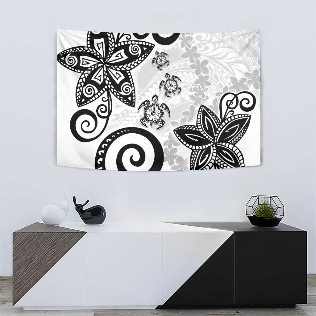 Polynesia Tapestry White Tribal Turtle Floral Pattern