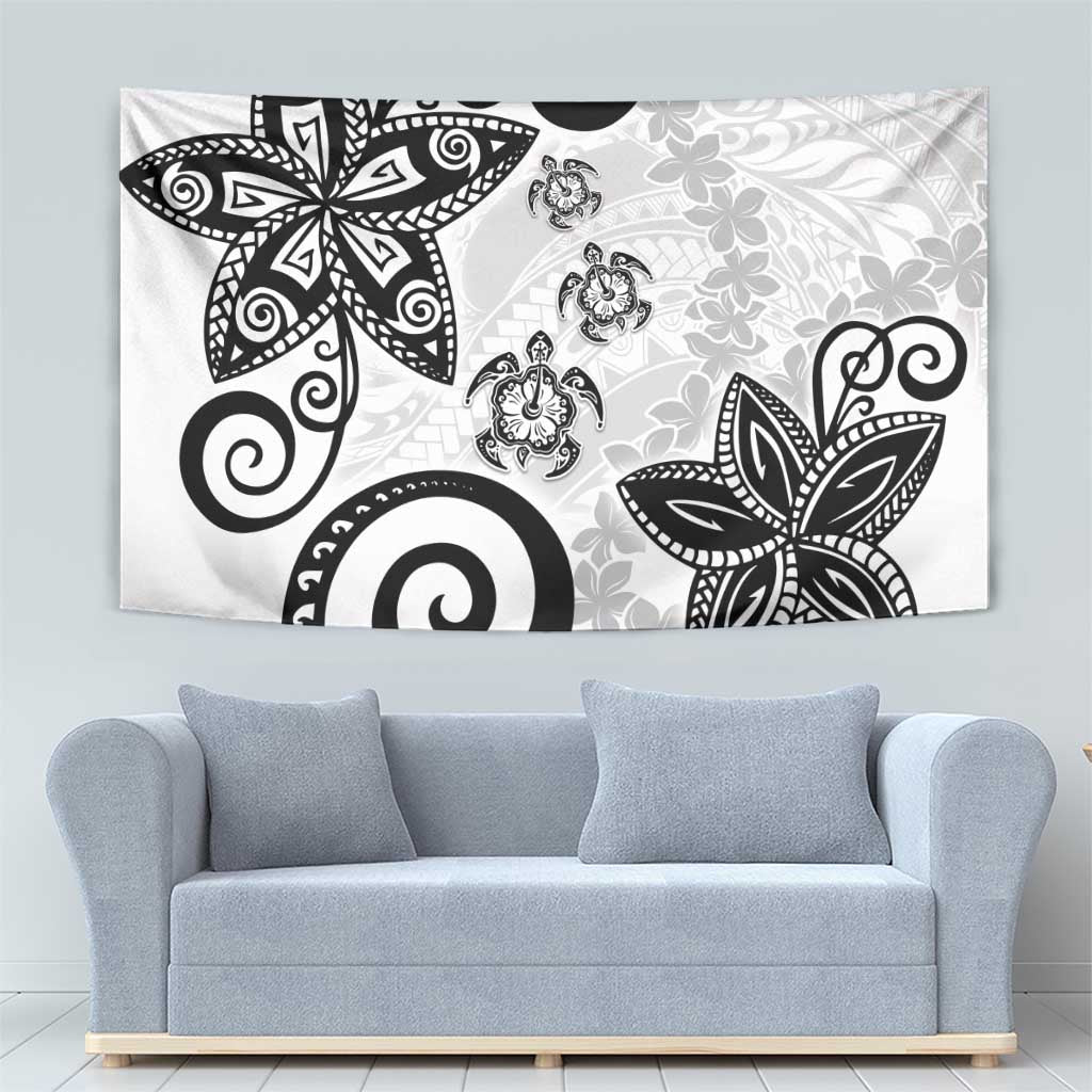 Polynesia Tapestry White Tribal Turtle Floral Pattern