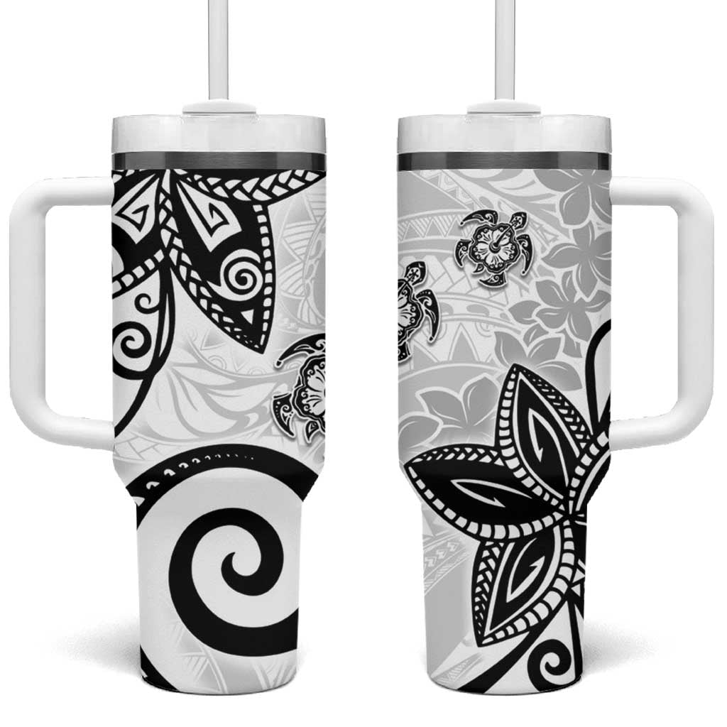 Polynesia Tumbler With Handle White Tribal Turtle Floral Pattern
