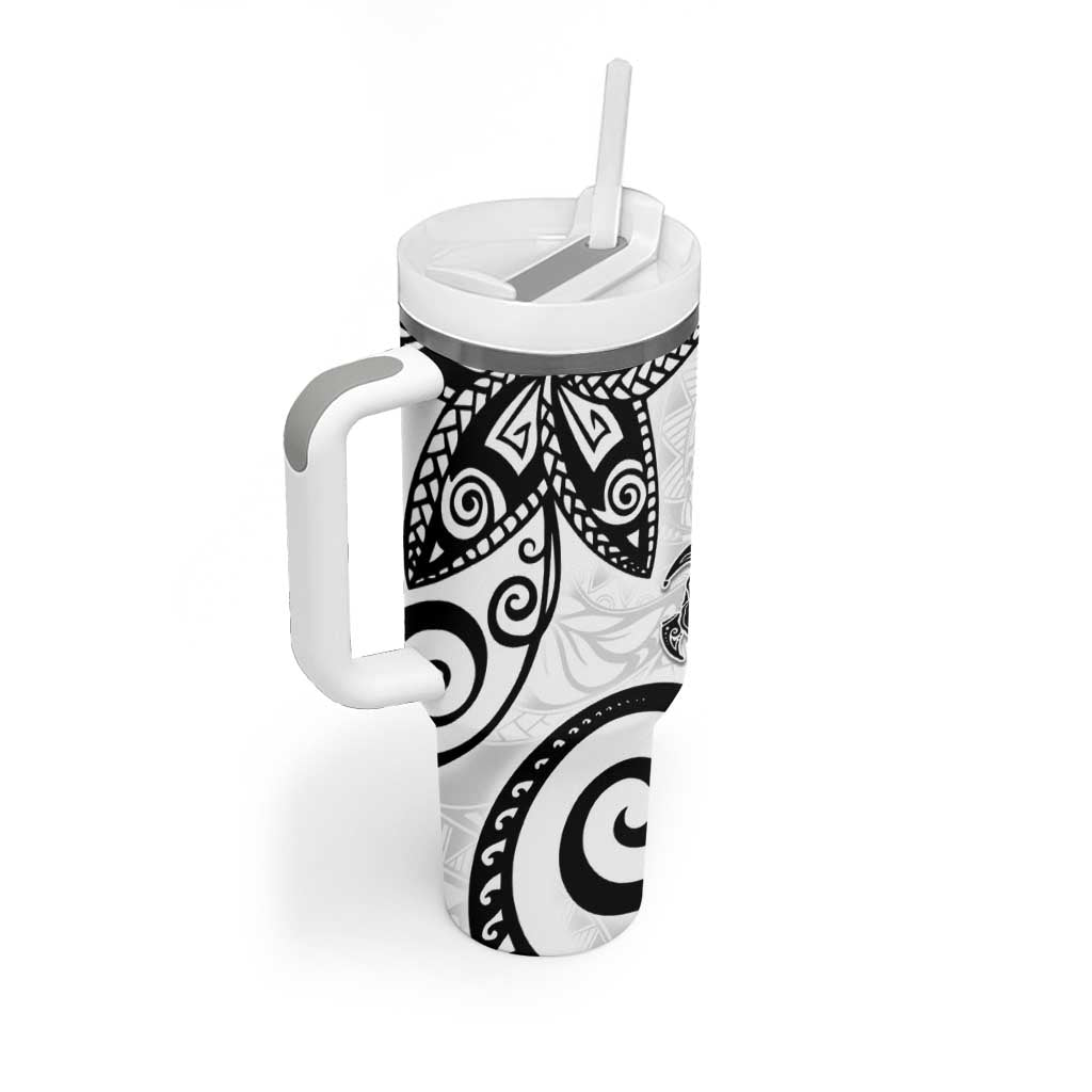 Polynesia Tumbler With Handle White Tribal Turtle Floral Pattern LT05 - Polynesian Pride