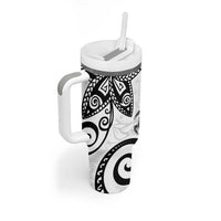 Polynesia Tumbler With Handle White Tribal Turtle Floral Pattern LT05 - Polynesian Pride