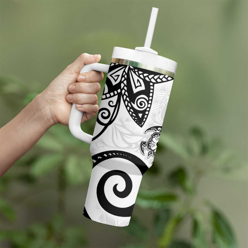 Polynesia Tumbler With Handle White Tribal Turtle Floral Pattern LT05 - Polynesian Pride