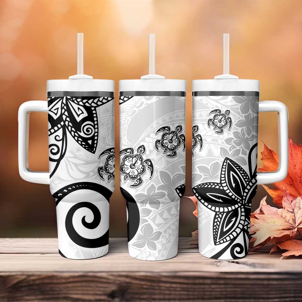 Polynesia Tumbler With Handle White Tribal Turtle Floral Pattern LT05 - Polynesian Pride
