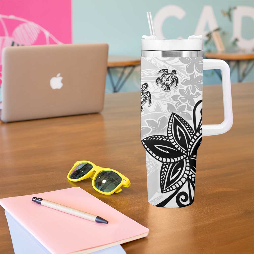 Polynesia Tumbler With Handle White Tribal Turtle Floral Pattern LT05 - Polynesian Pride