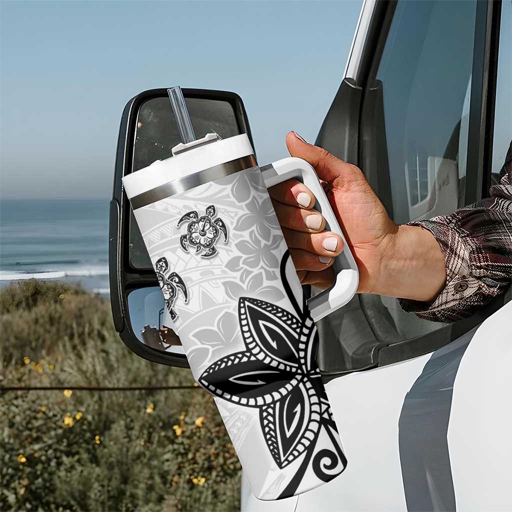 Polynesia Tumbler With Handle White Tribal Turtle Floral Pattern LT05 - Polynesian Pride
